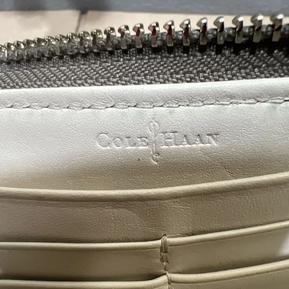 Cole Haan Snakeskin Print Leather Continental Zip Around Wallet 16 Compartments